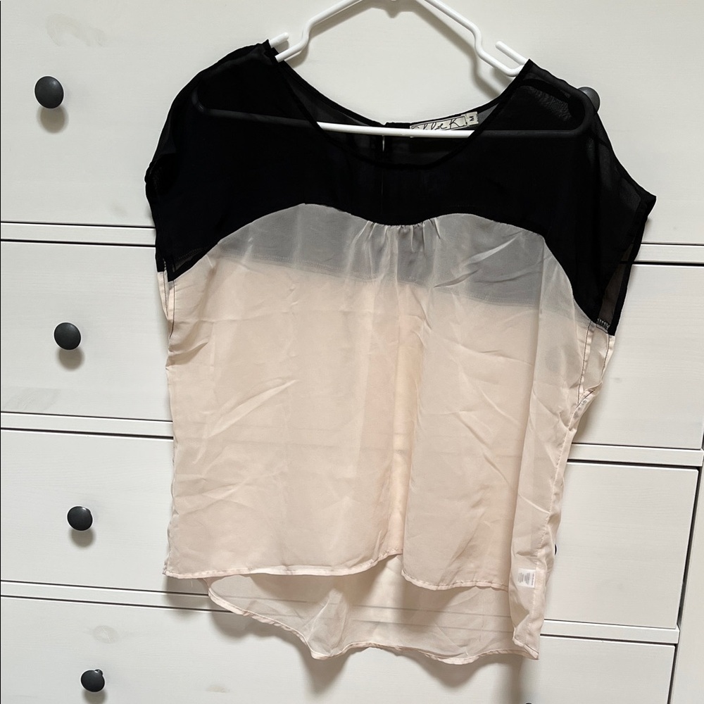 Chloe K Black and Cream Sheer Blouse